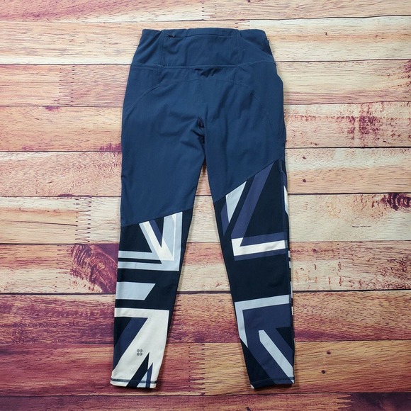 CC - Sweaty Betty The Power Leggings 7/8 Pants Womens XS Union Jack Blue Stretch - Picture 4 of 7